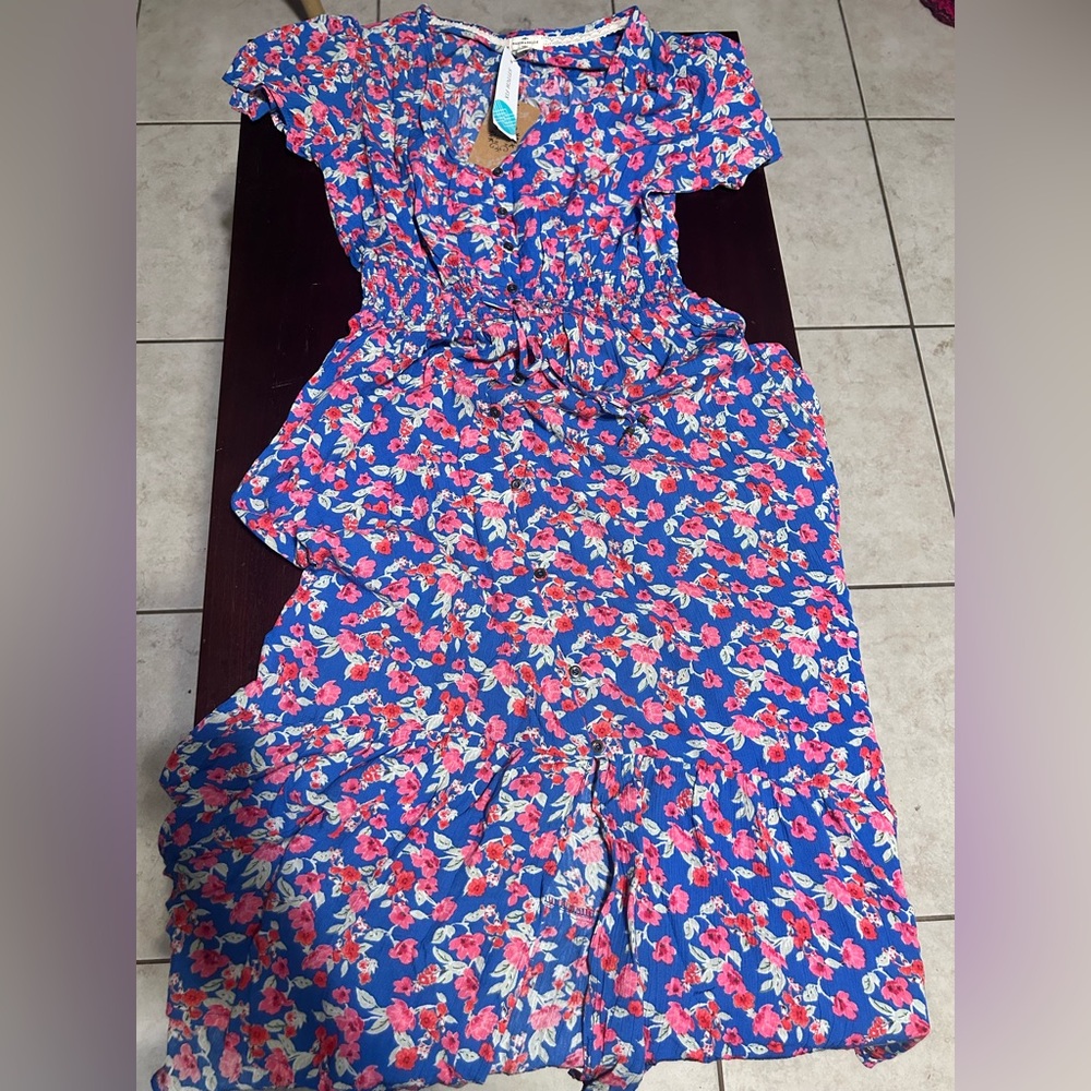 Floral Blue and Pink Maxi Dress